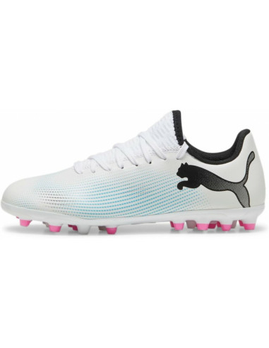 BOTAS DE FÚTBOL PUMA FUTURE 7 PLAY MG JR BLANCO/TACOS ROSA